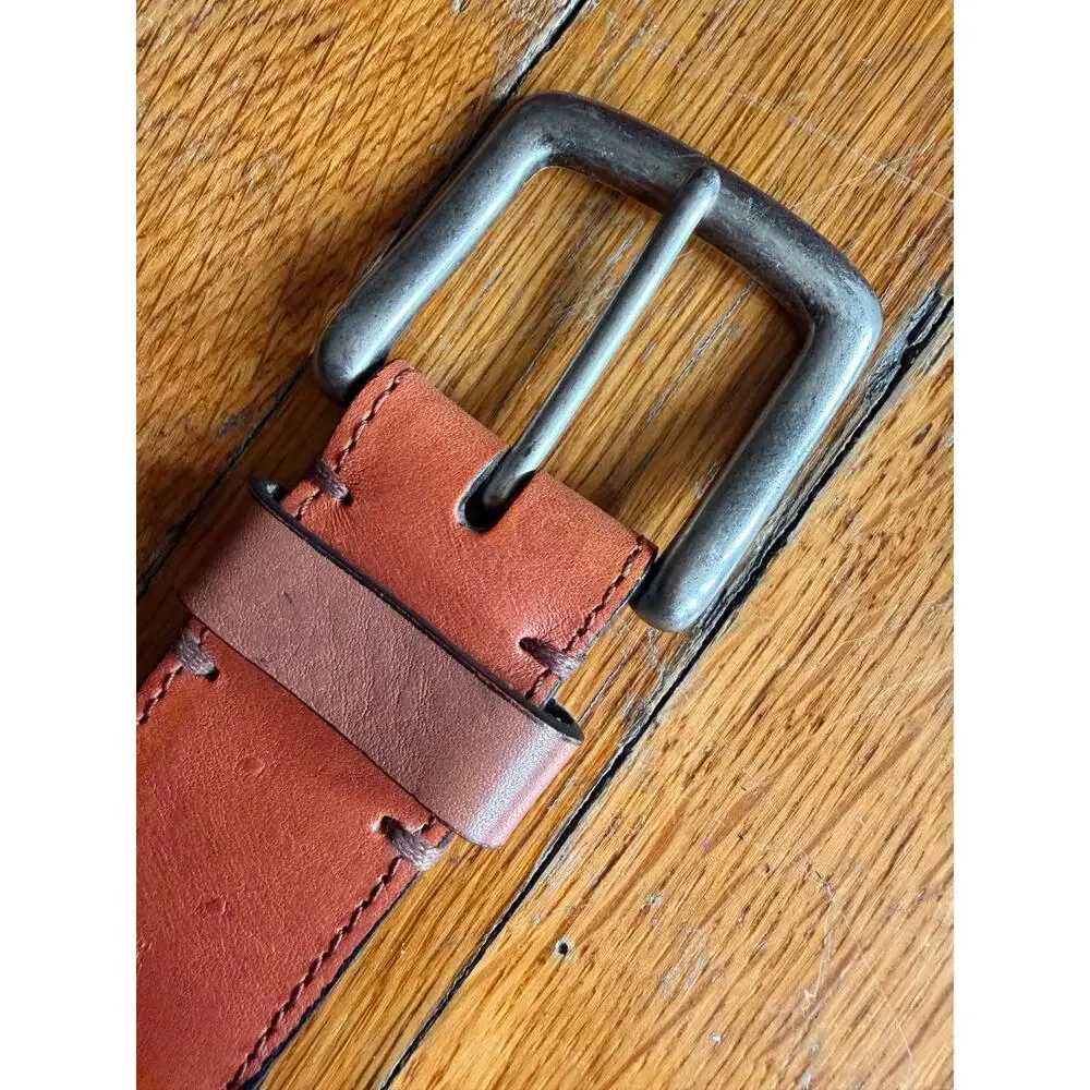Fish Themed Wide Tan Cotton/Leather Belt Mens sz 40